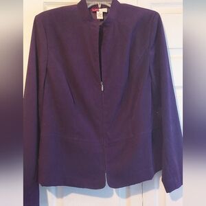 JM Collection Purple Plum Front Zip Mock Neck Jacket Shacket Size 14 Sporty